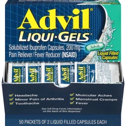 Advil Liqui-Gels - For Pain, Headache, Backache, Menstrual Cramp, Joint Pain, Fever - 50/Box - 1 Each