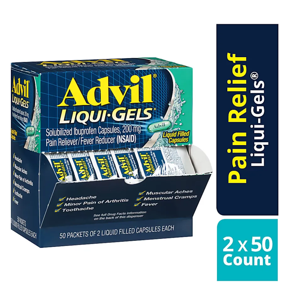 Advil Liqui-Gels Pain Reliever Refill, 2 Tablets Per Packet, Box Of 50 Packets