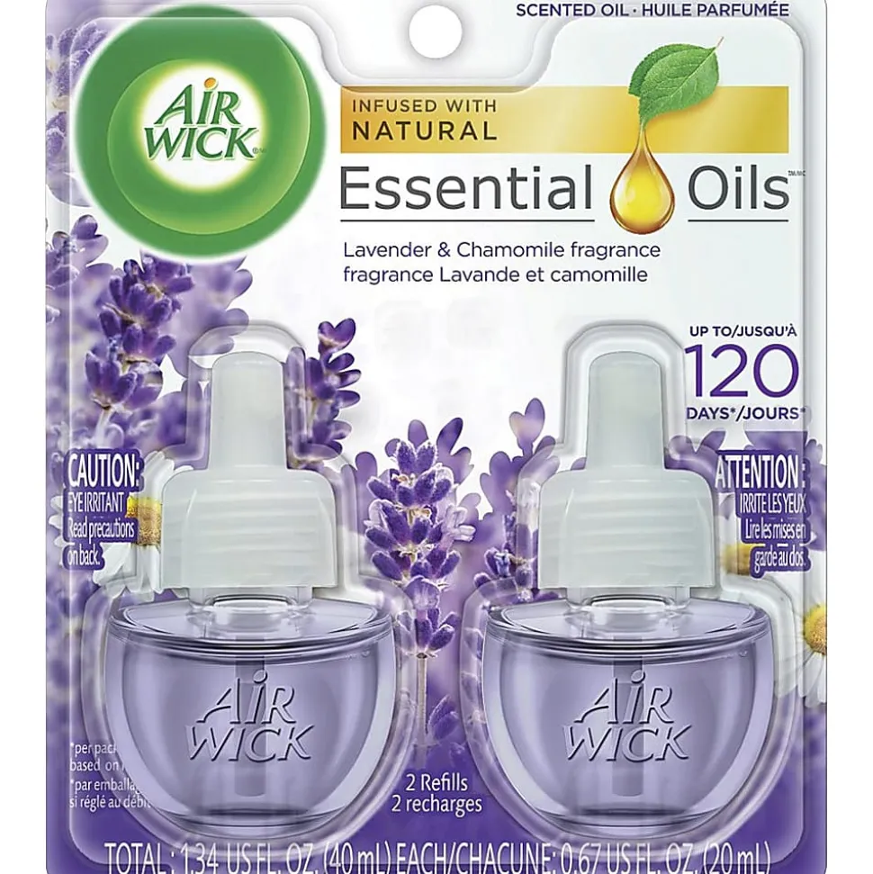 Air Wick Scented Oil Warmer Refills, 0.67 Oz, Lavender/Chamomile, 2 Refills Per Pack, Carton Of 6 Packs