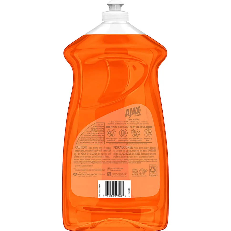 AJAX Triple Action Dish Liquid, 52 Oz, Orange, Carton Of 6 Bottles