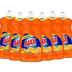 AJAX Triple Action Dish Liquid, 52 Oz, Orange, Carton Of 6 Bottles