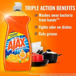 AJAX Ultra Triple Action Liquid Dish Soap, Orange Scent, 28 Oz, Case Of 9 Bottles