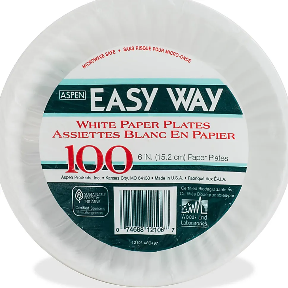 AJM Green Label Paper Plates, 6", White, Box Of 1,000 Plates