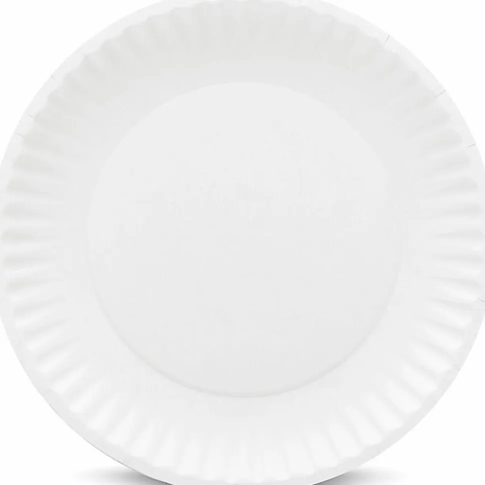 AJM Packaging Green Label Paper Plates, 9", White, 100 Plates Per Pack, Case Of 10 Packs