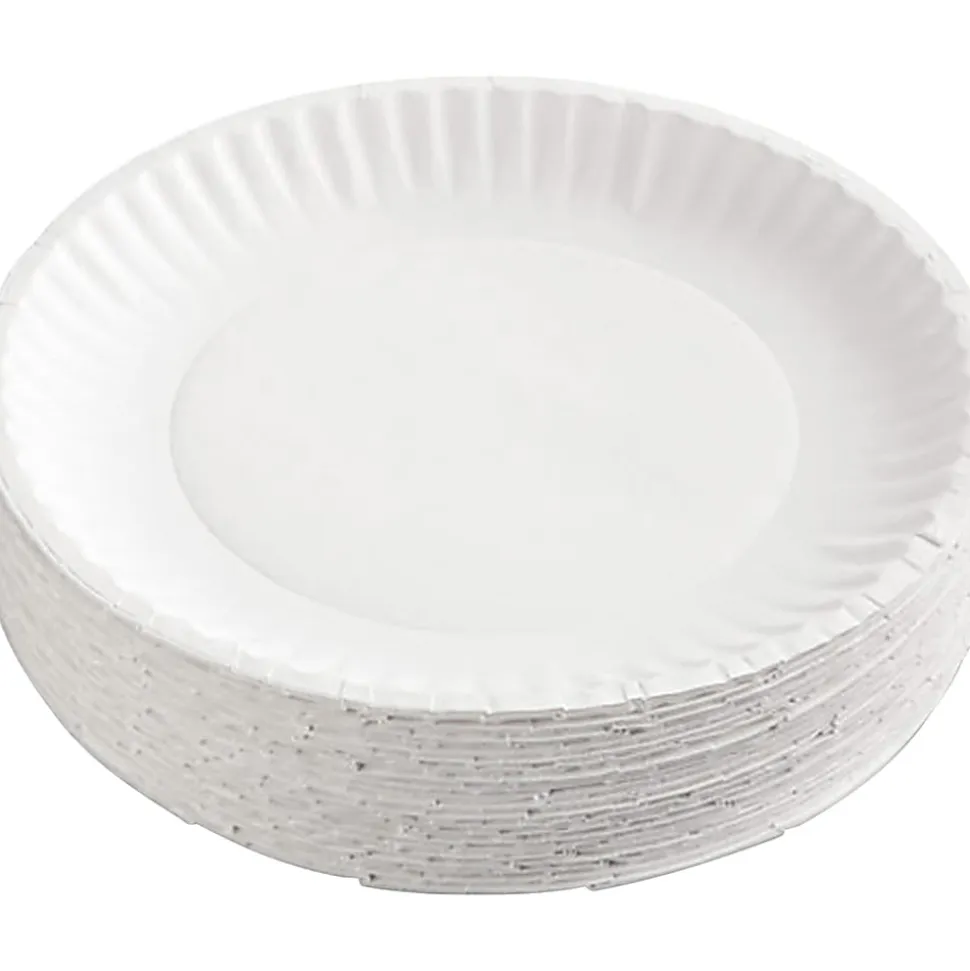 AJM Premium Gold Label® Coated Paper Plates, 9" Diameter, White, Pack Of 100