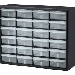 Akro-Mils Plastic 24-Drawer Storage Cabinet, 15 12/16" x 20" x 6 6/16", Black/Clear