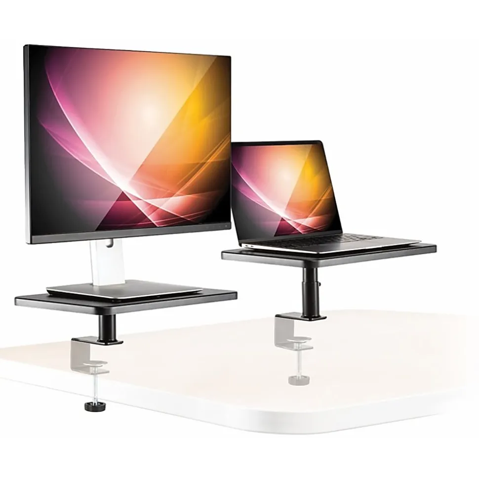 Allsop Ascend Metal/Wood Adjustable Monitor Stands, 5-3/4”H x 15”W x 9-1/4”D, Brown, Set Of 2 Stands