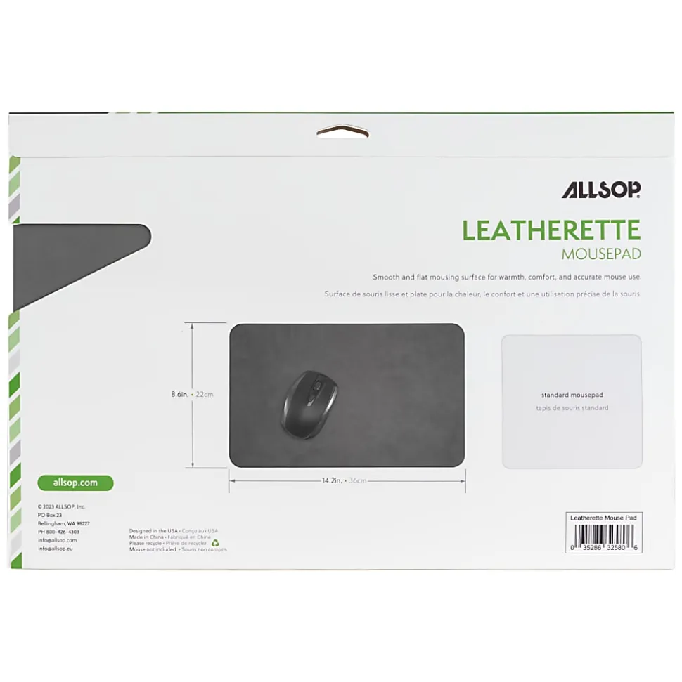 Allsop Leatherette Mouse Pad, 8-5/8”H x 14-1/4”W x 1/4”D, Black, 32580