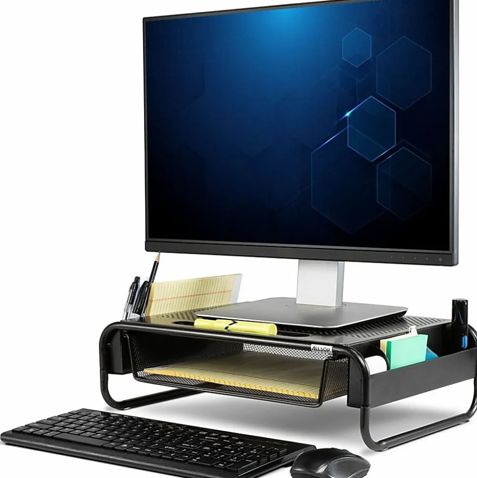 Allsop Organizer 5 Monitor Stand with Drawer, Pearl Black