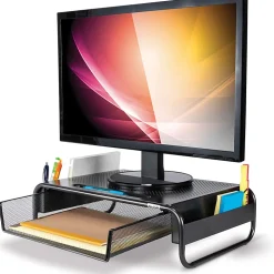Allsop Organizer 5 Monitor Stand with Drawer, Pearl Black