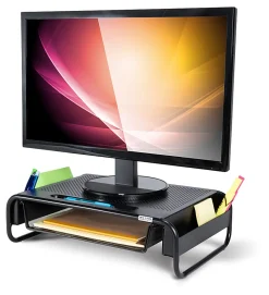 Allsop Organizer 5 Monitor Stand with Drawer, Pearl Black