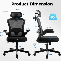 ALPHA HOME Adjustable Ergonomic Mesh High-Back Task Chair, Black