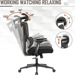 ALPHA HOME Adjustable Ergonomic Mesh High-Back Office Task Chair, Black