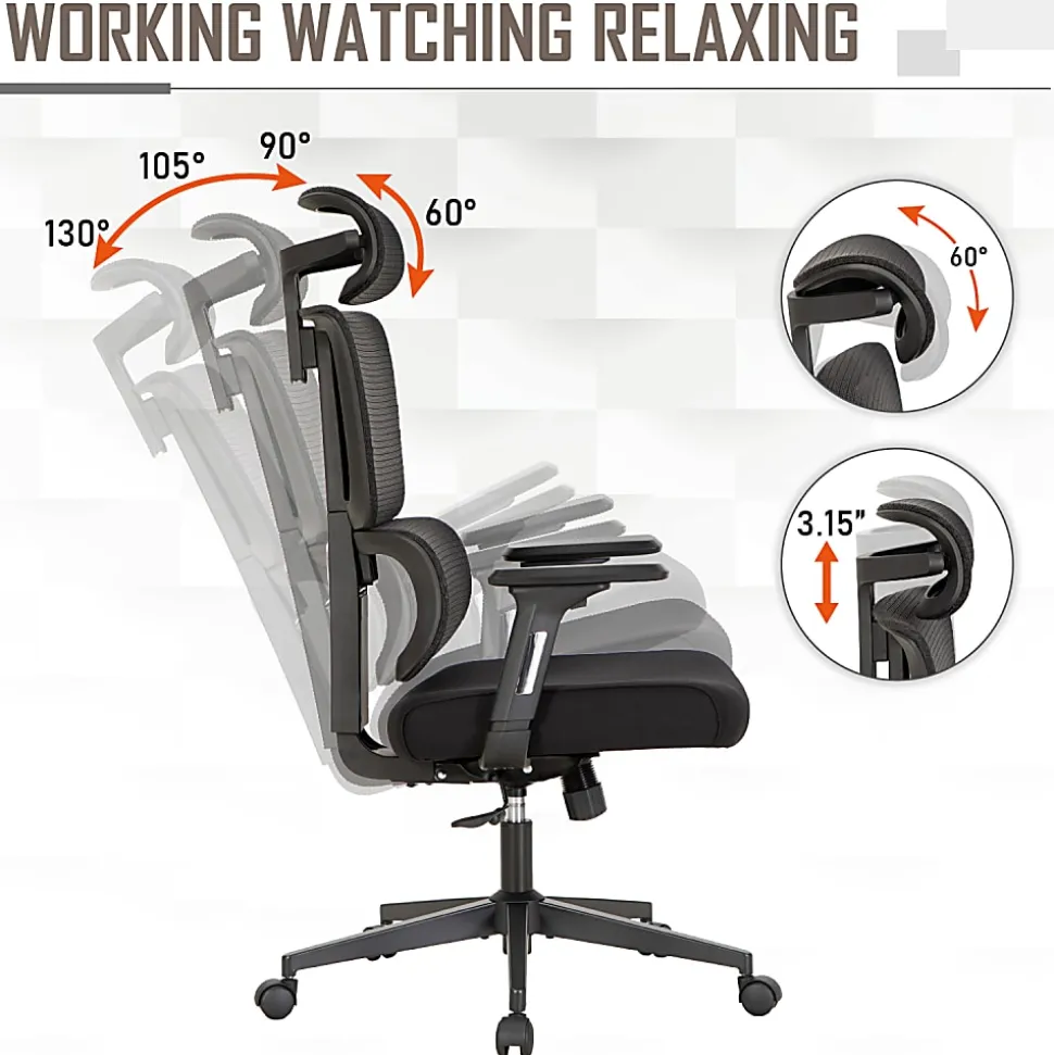 ALPHA HOME Adjustable Ergonomic Mesh High-Back Office Task Chair, Black