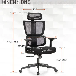 ALPHA HOME Adjustable Ergonomic Mesh High-Back Office Task Chair, Black