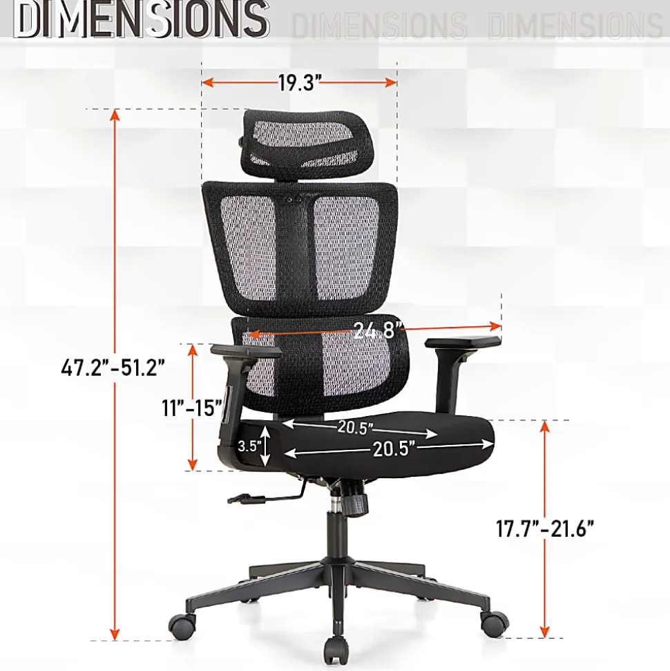 ALPHA HOME Adjustable Ergonomic Mesh High-Back Office Task Chair, Black