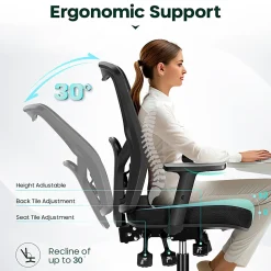 ALPHA HOME Ergonomic Fabric Mid-Back Office Task Chair With Lumbar Support, Black