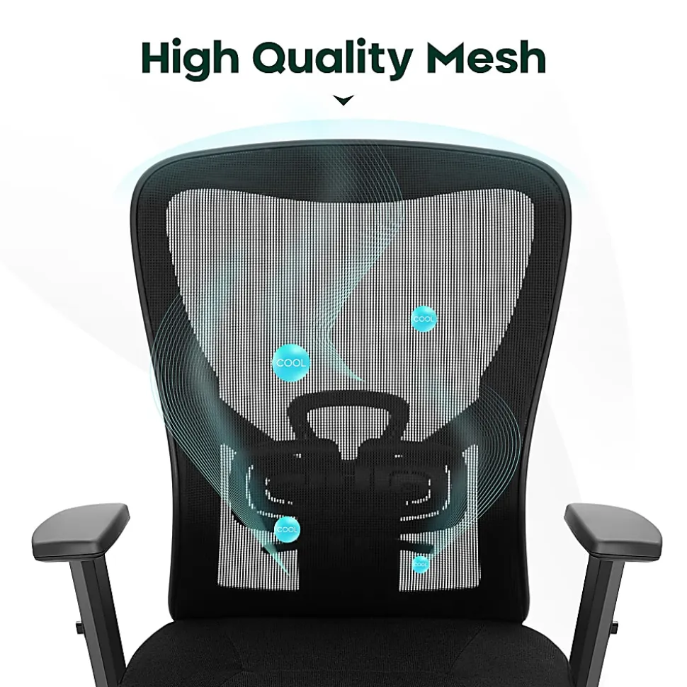 ALPHA HOME Ergonomic Fabric Mid-Back Office Task Chair With Lumbar Support, Black