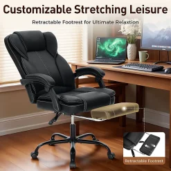 ALPHA HOME Ergonomic Faux Leather High-Back Big And Tall Executive Office Chair, Black