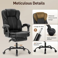 ALPHA HOME Ergonomic Faux Leather High-Back Big And Tall Executive Office Chair, Black