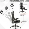 ALPHA HOME Ergonomic Mesh High-Back Office Task Chair With Retractable Footrest, Black