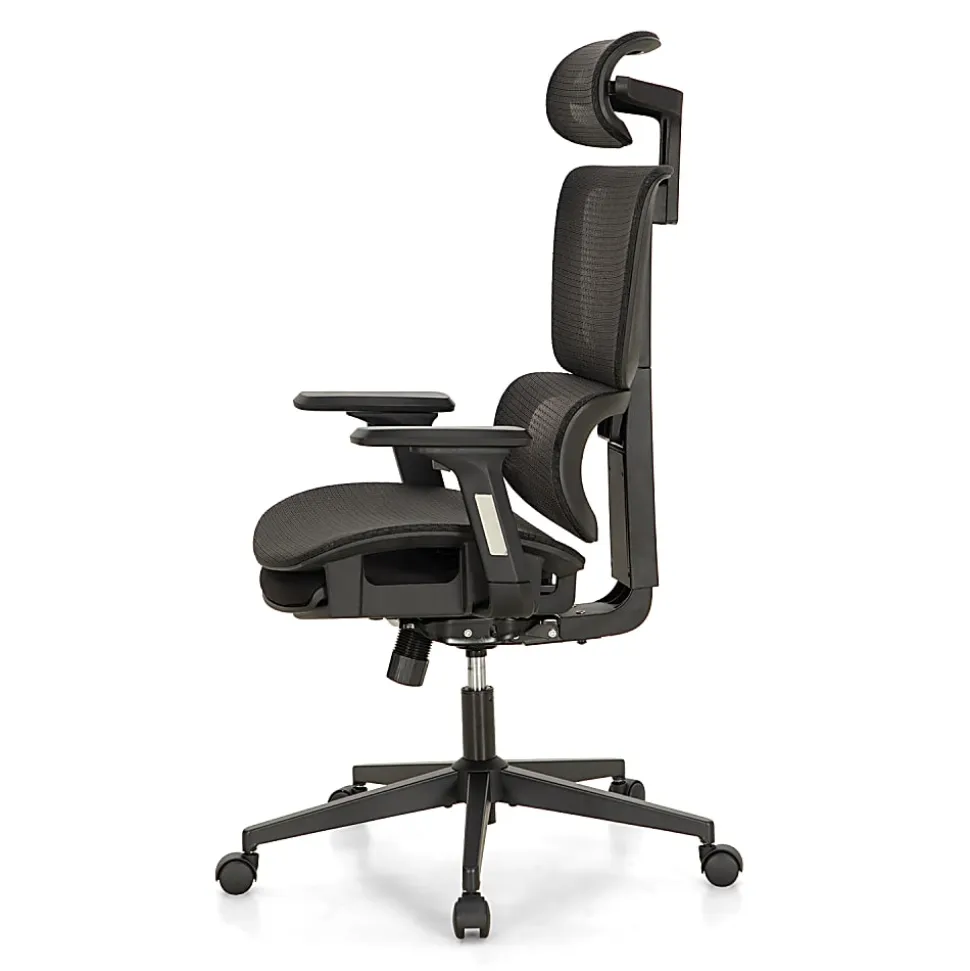ALPHA HOME Ergonomic Mesh High-Back Office Task Chair With Retractable Footrest, Black