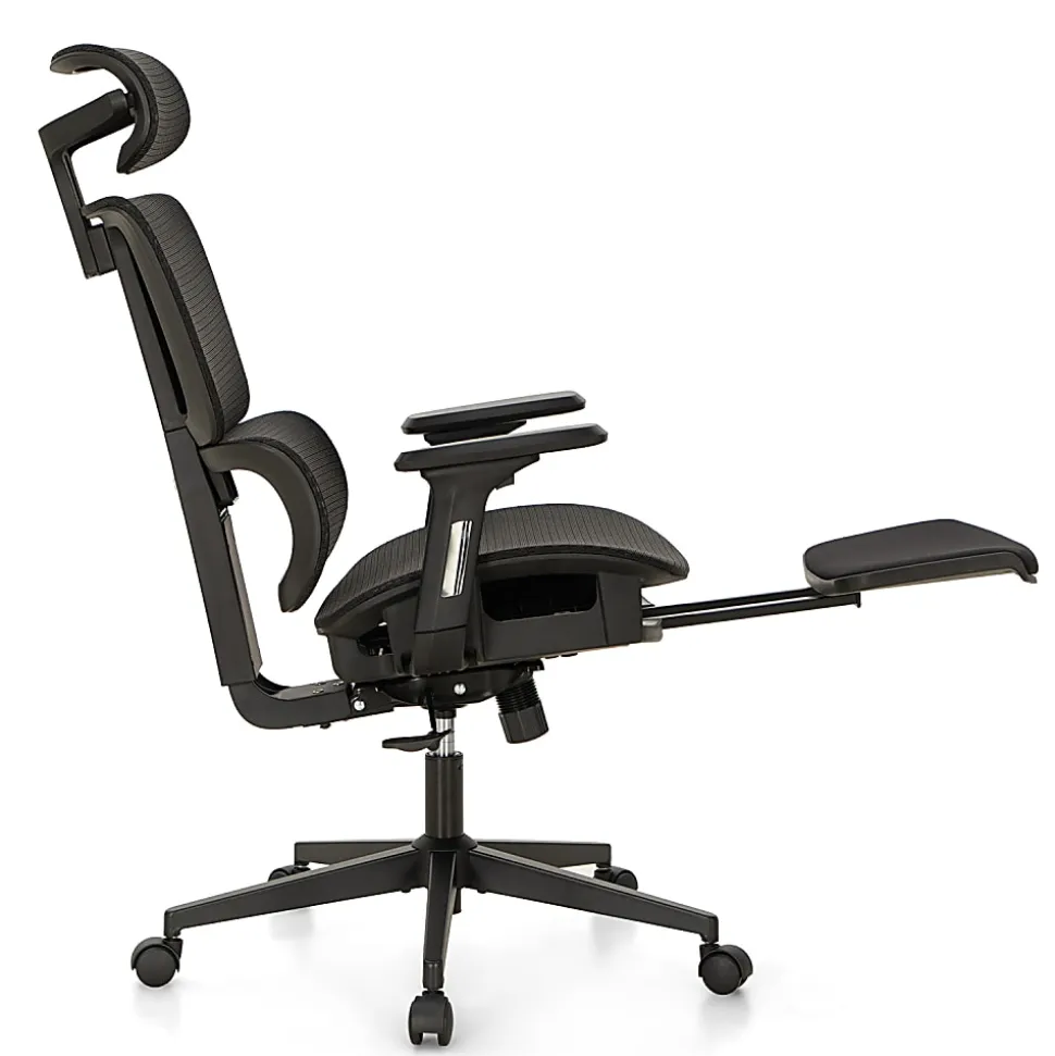 ALPHA HOME Ergonomic Mesh High-Back Office Task Chair With Retractable Footrest, Black
