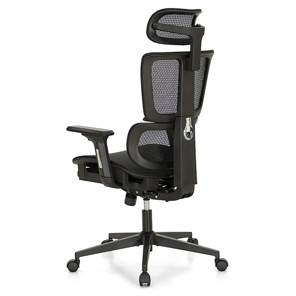 ALPHA HOME Ergonomic Mesh High-Back Office Task Chair With Retractable Footrest, Black