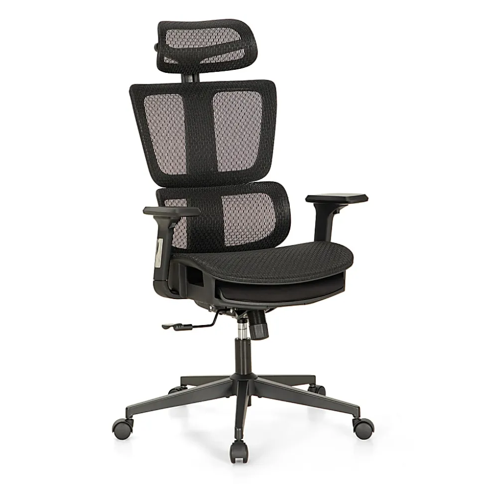ALPHA HOME Ergonomic Mesh High-Back Office Task Chair With Retractable Footrest, Black