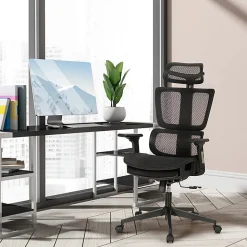 ALPHA HOME Ergonomic Mesh High-Back Office Task Chair With Retractable Footrest, Black