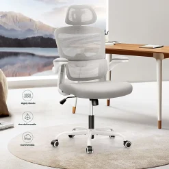 ALPHA HOME Ergonomic Mesh Mid-Back Office Task Chair With Padded Armrests, White