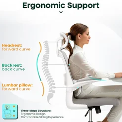 ALPHA HOME Ergonomic Mesh Mid-Back Office Task Chair With Padded Armrests, White