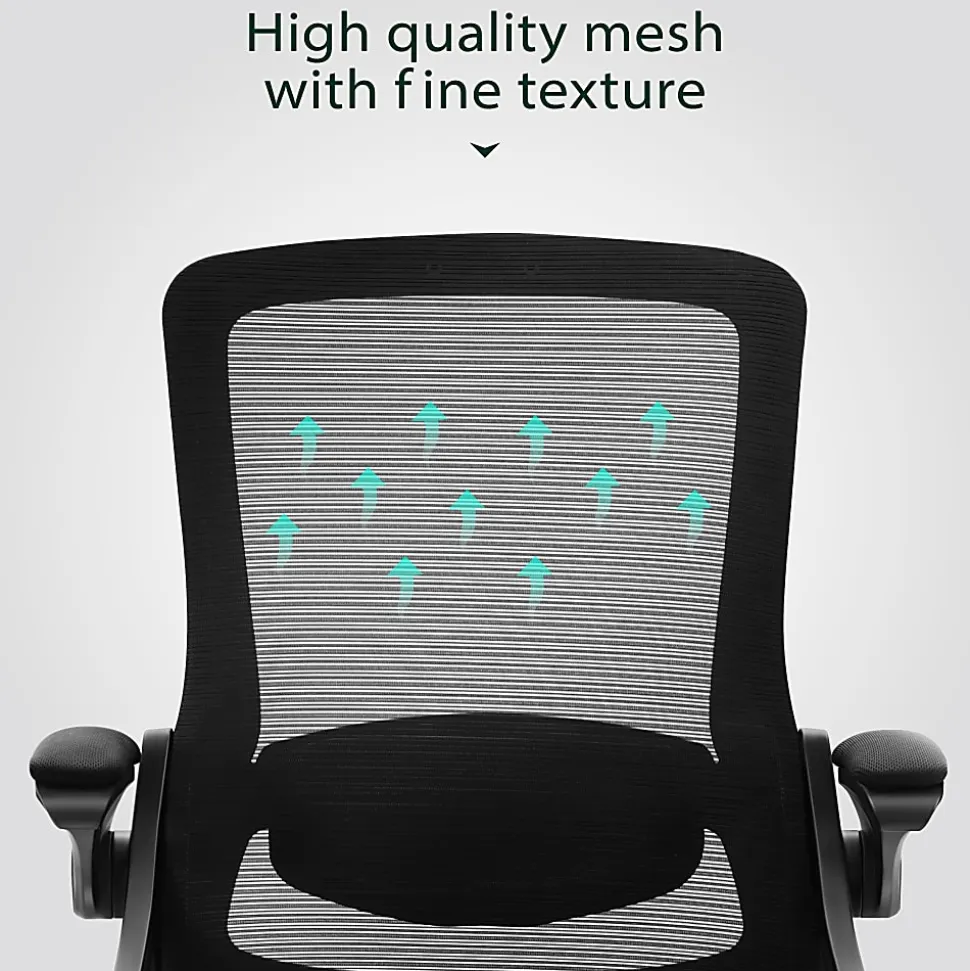 ALPHA HOME Ergonomic Mesh Mid-Back Office Task Chair With Padded Armrests, Black