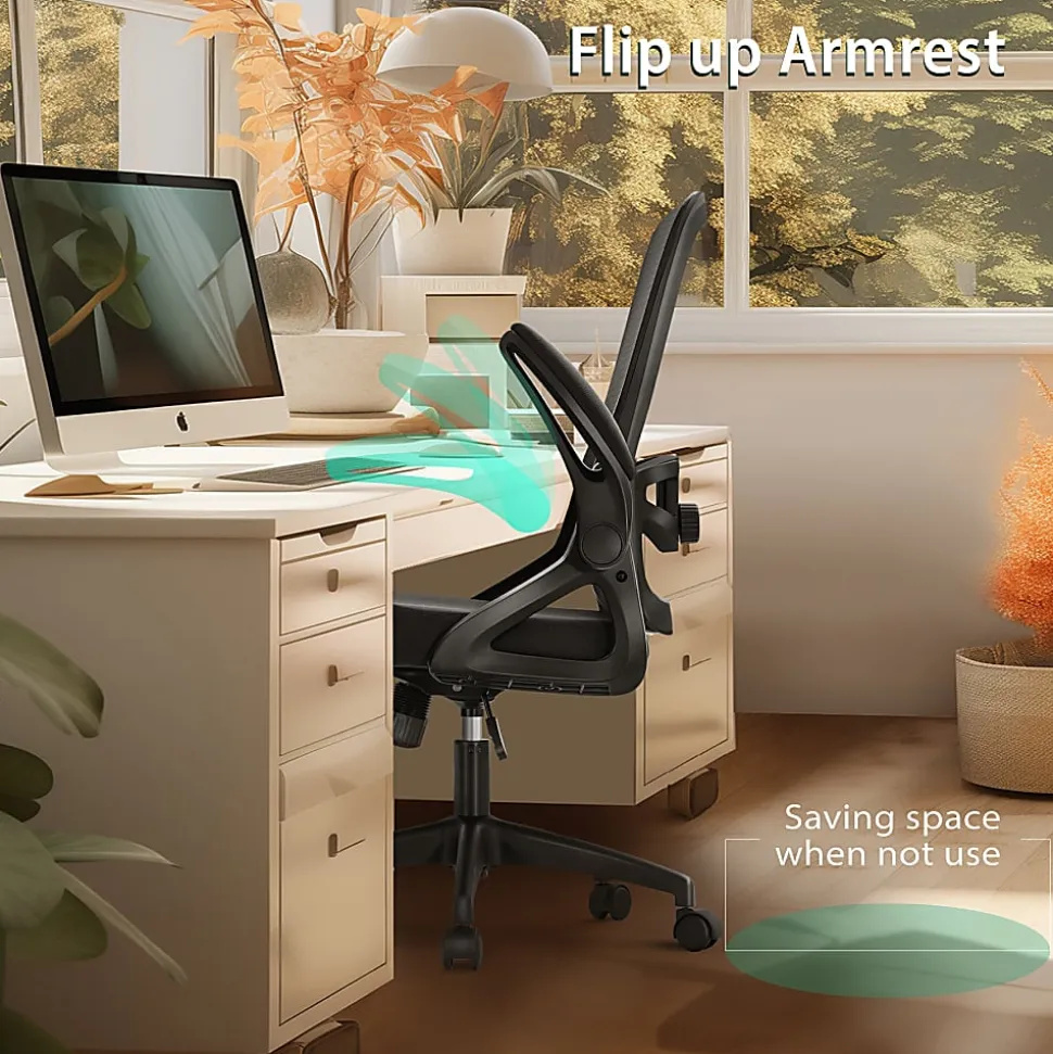 ALPHA HOME Ergonomic Mesh Mid-Back Office Task Chair With Padded Armrests, Black