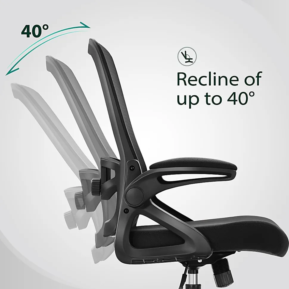 ALPHA HOME Ergonomic Mesh Mid-Back Office Task Chair With Padded Armrests, Black
