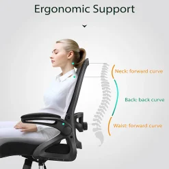 ALPHA HOME Ergonomic Mesh Mid-Back Office Task Chair With Padded Armrests, Black