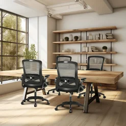 ALPHA HOME Ergonomic Mesh Mid-Back Office Task Chair With Padded Armrests, Black