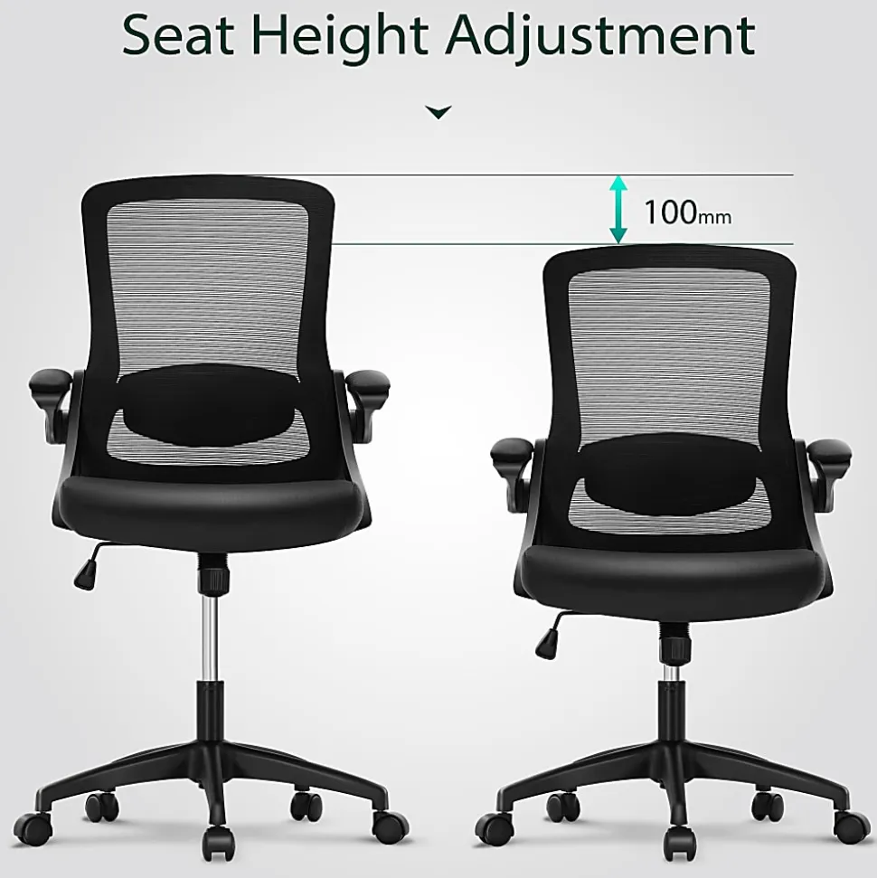 ALPHA HOME Ergonomic Mesh Mid-Back Office Task Chair With Padded Armrests, Black