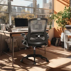 ALPHA HOME Ergonomic Mesh Mid-Back Office Task Chair With Padded Armrests, Black
