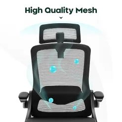 ALPHA HOME Ergonomic Mesh Mid-Back Office Task Chair With Adjustable Headrest, Black