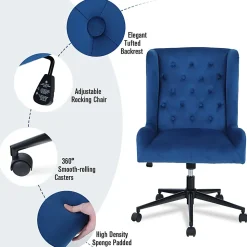 ALPHA HOME Leisure Velvet Mid-Back Task Chair, Blue