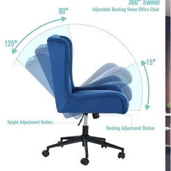ALPHA HOME Leisure Velvet Mid-Back Task Chair, Blue