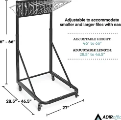 Alpine AdirOffice Blueprint Vertical File Rolling Stand, 46”H x 27”W x 28-1/2”D, Black
