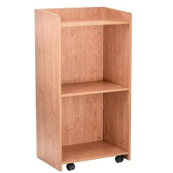 Alpine AdirOffice Mobile Presentation Floor Lectern Stand With Shelves, 46”H x 24”W x 17”D, Medium Oak