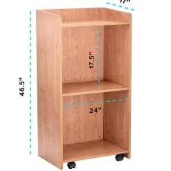 Alpine AdirOffice Mobile Presentation Floor Lectern Stand With Shelves, 46”H x 24”W x 17”D, Medium Oak