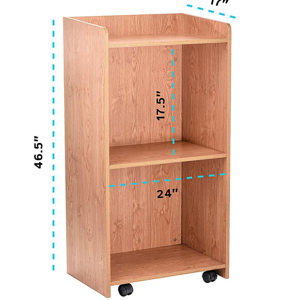 Alpine AdirOffice Mobile Presentation Floor Lectern Stand With Shelves, 46”H x 24”W x 17”D, Medium Oak