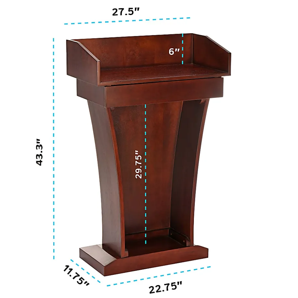 Alpine AdirOffice Stand-Up Floor Podium Lectern With Drawer And Storage Area, 43-5/16”H x 27-9/16”W x 14”D, Cherry