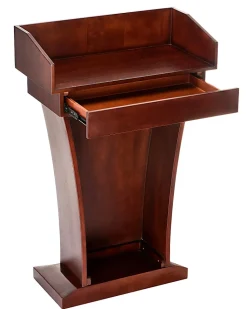 Alpine AdirOffice Stand-Up Floor Podium Lectern With Drawer And Storage Area, 43-5/16”H x 27-9/16”W x 14”D, Cherry