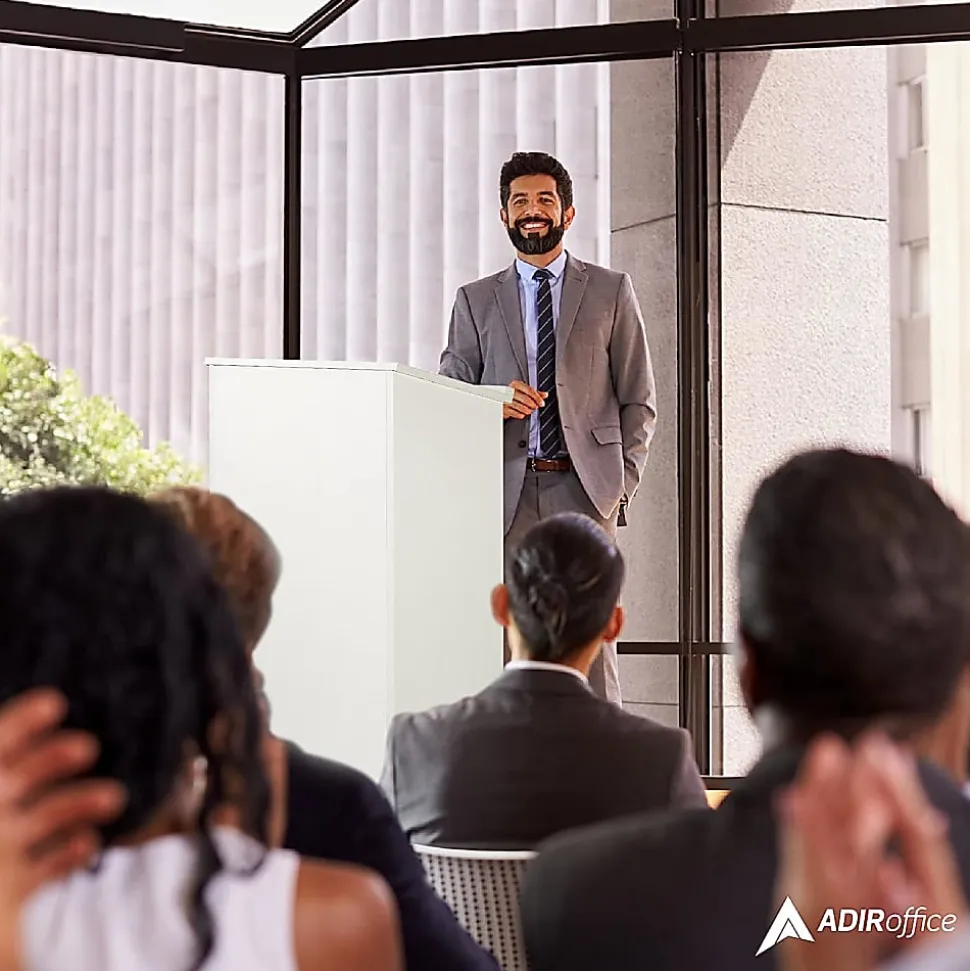Alpine AdirOffice Stand-Up Floor Podium Lectern, 45-13/16”H x 23”W x 15”D, White