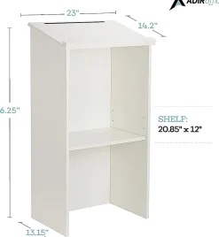 Alpine AdirOffice Stand-Up Floor Podium Lectern, 45-13/16”H x 23”W x 15”D, White